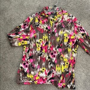 Alfani Multicolor Floral-Print Button Front Top